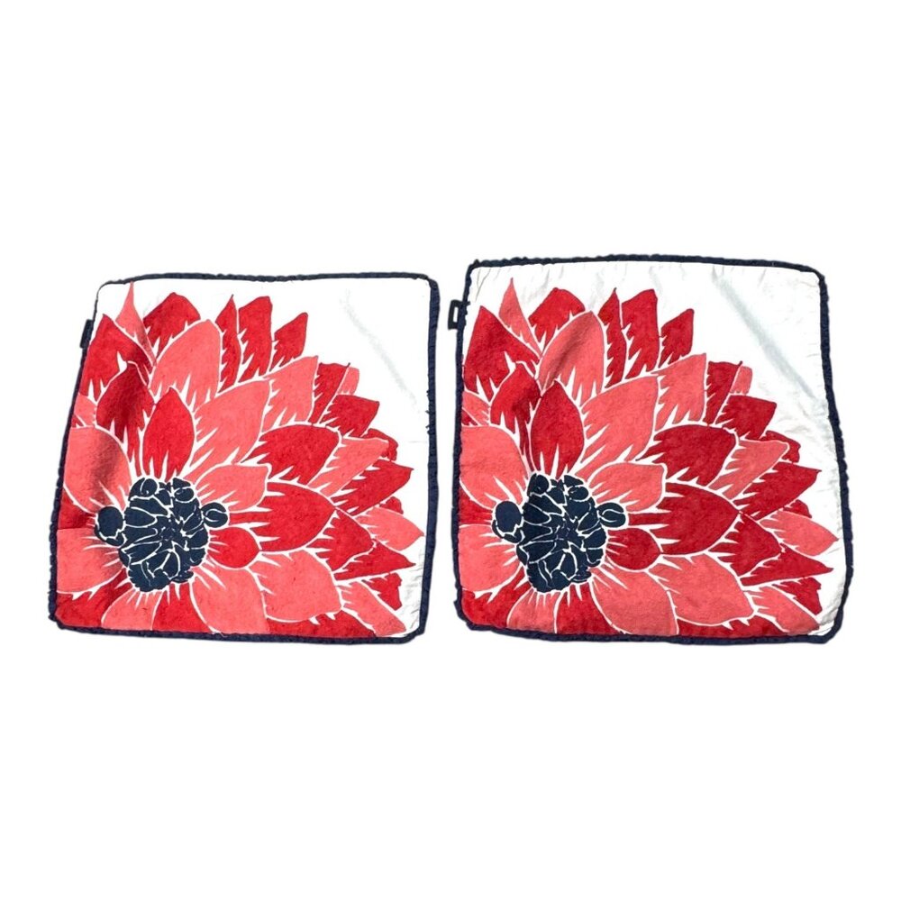 En Vogue Floral Red & Blue Pillow Covers 19"x18" Set Of 2 Dahlia Boho Y2K Chic